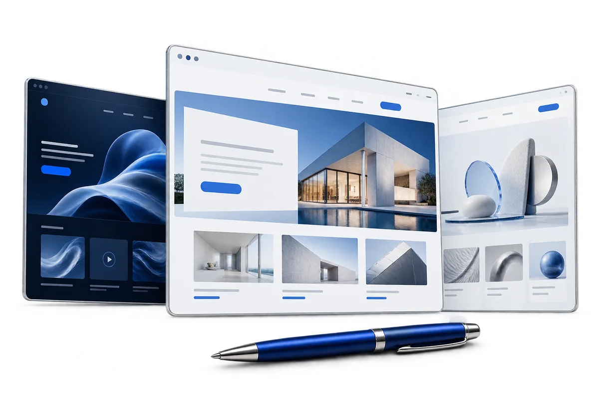 Conceptual website layouts illustrating website design options