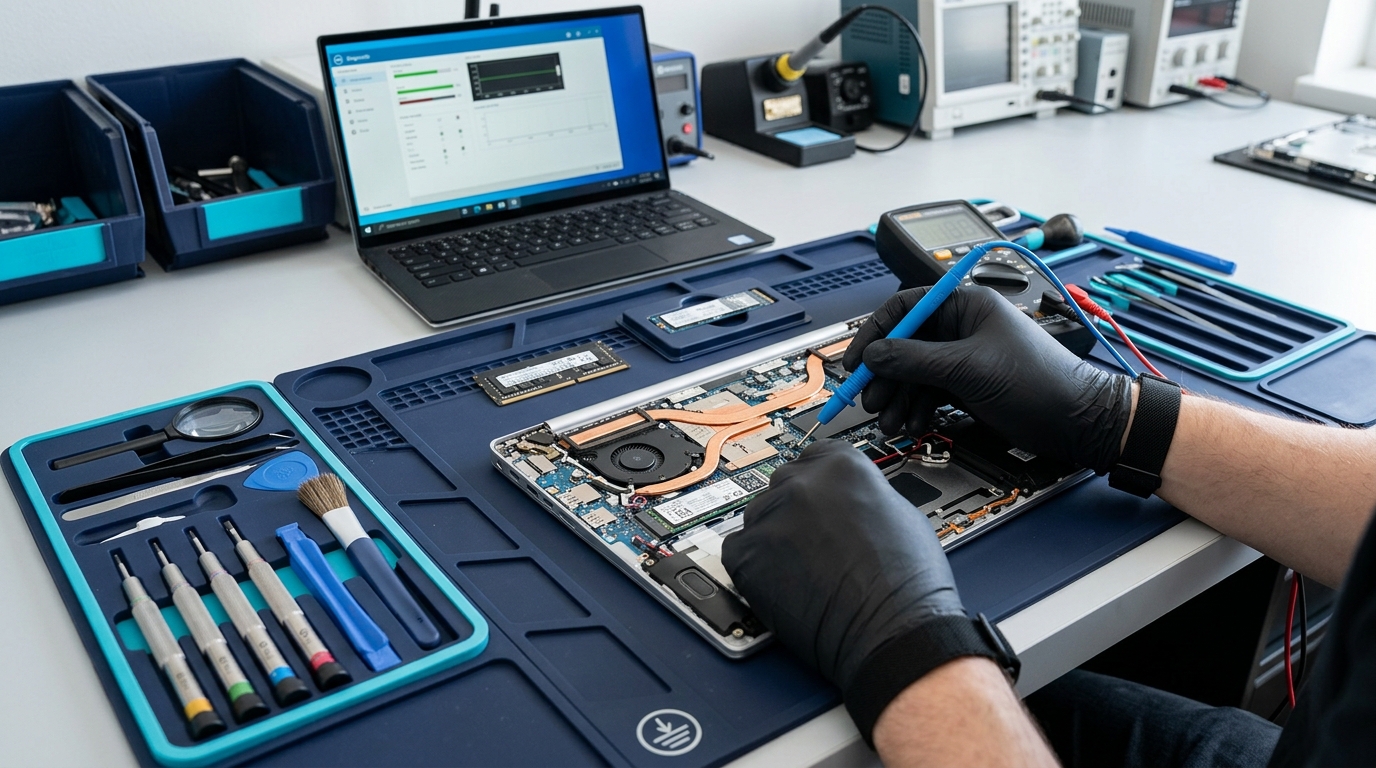 Laptop diagnosis and repair workspace